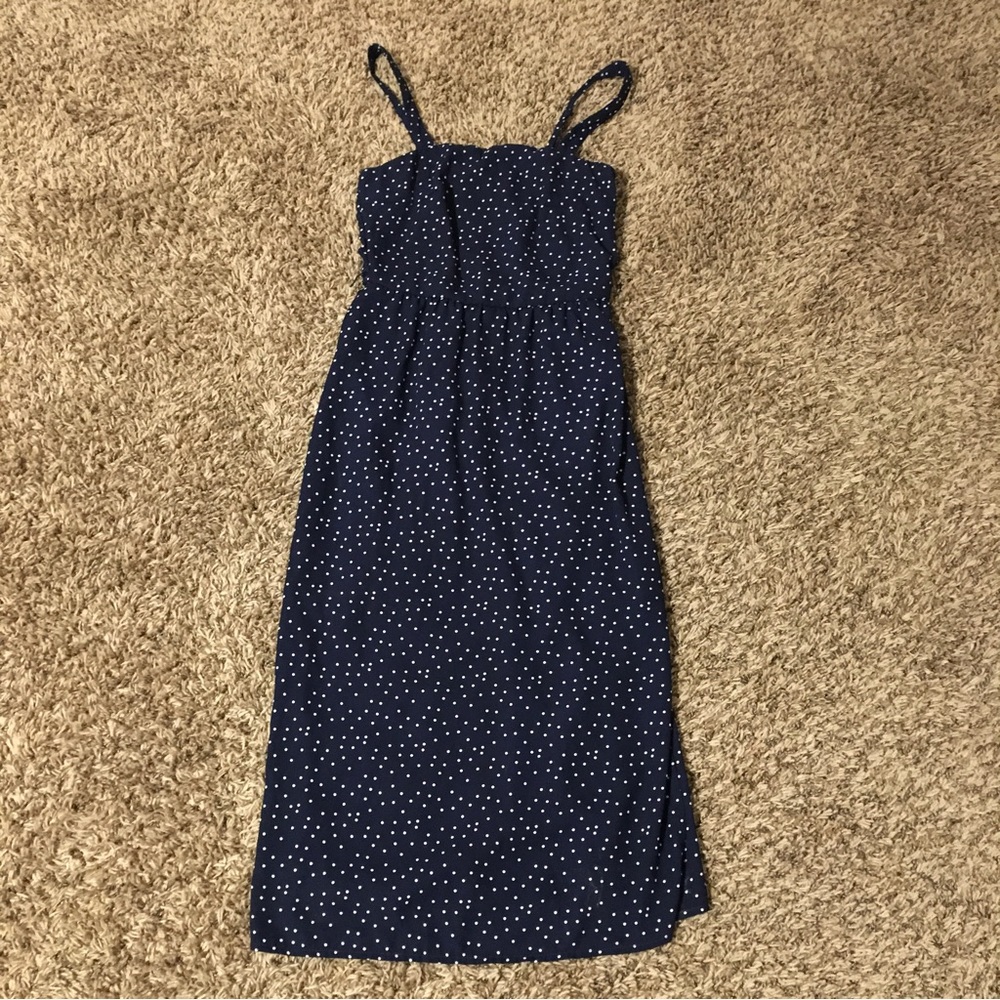Three Pink Hearts Navy Polka Dot Dress | Size XS